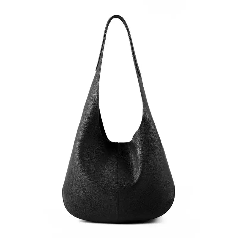 Sook Grain Leather Simplistic Hobo Tote Bag - Black