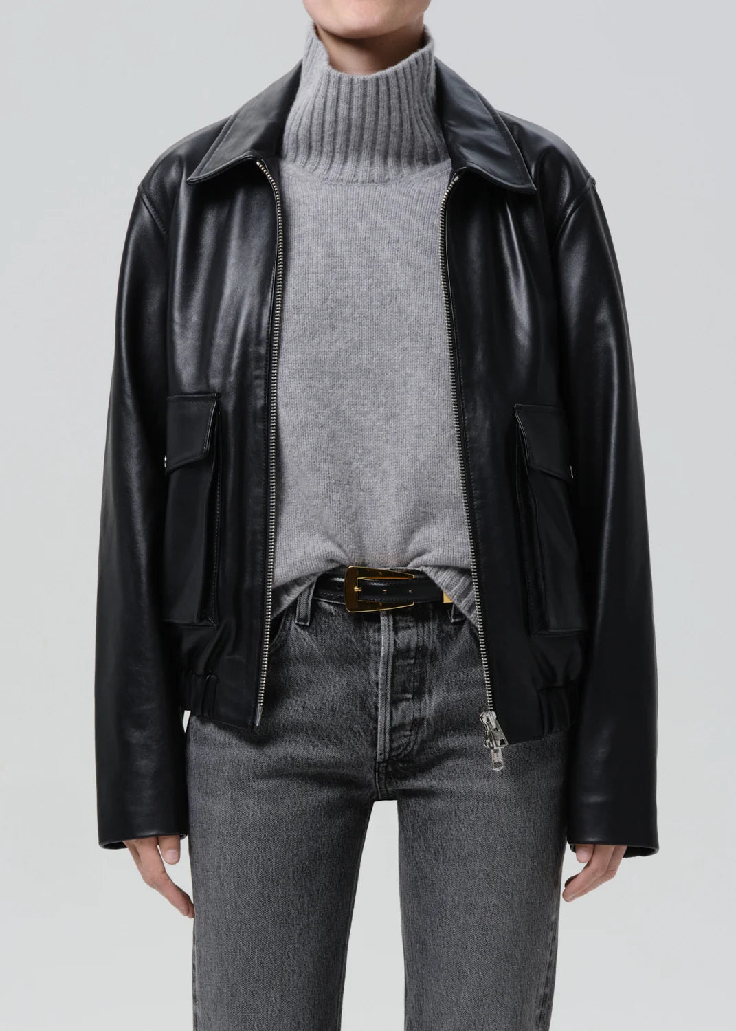 Citizens Of Humanity Zip Front Bomber Jacket In Black