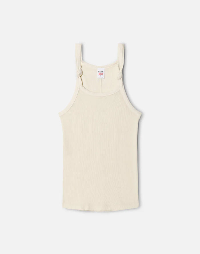 RE/DONE Knotted Ribbed Tank in Vintage White