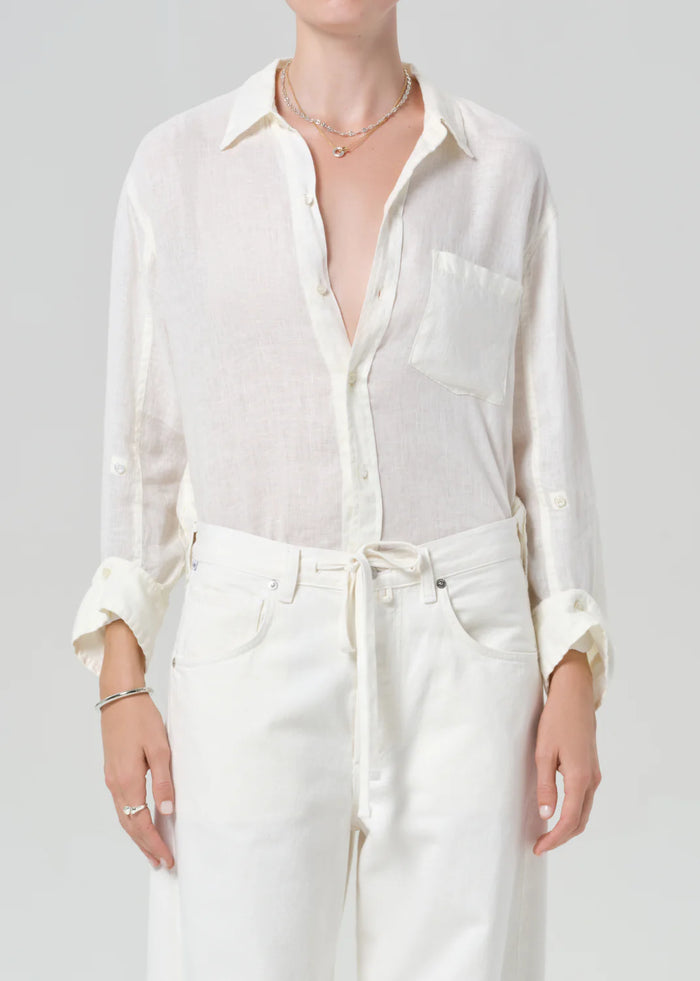 Citizens Of Humanity Kayla Shrunken Linen Shirt In Vanilla