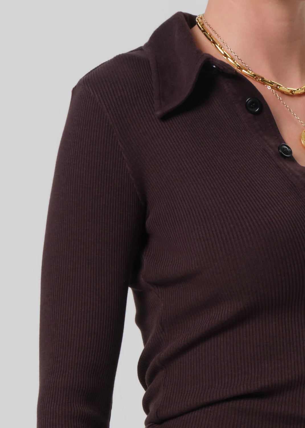 Citizens Of Humanity Long Sleeve 60's Polo In Chocolate