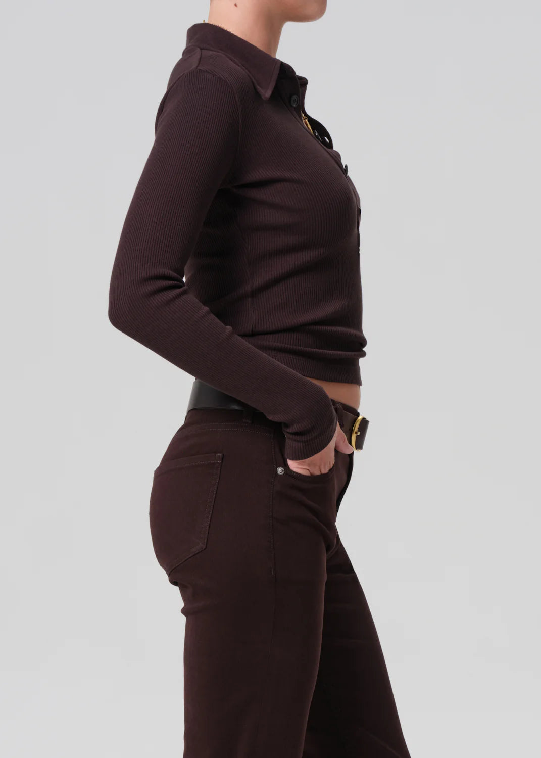 Citizens Of Humanity Long Sleeve 60's Polo In Chocolate