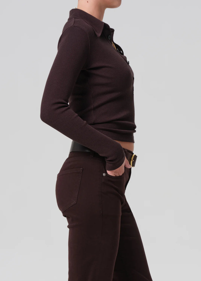 Citizens Of Humanity Long Sleeve 60's Polo In Chocolate