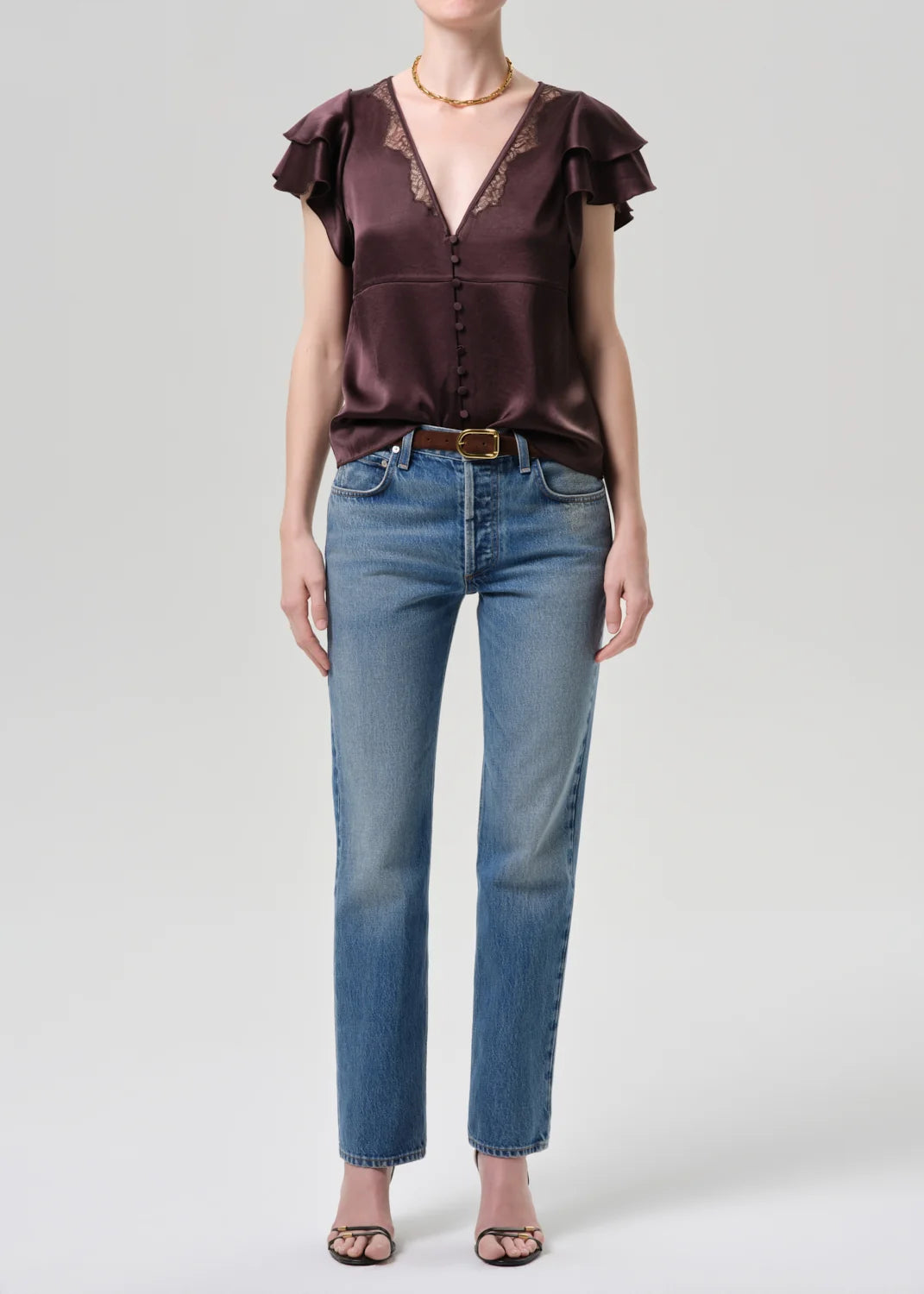 Citizens of Humanity Lola Flutter Lace Sleeve Top In Espresso
