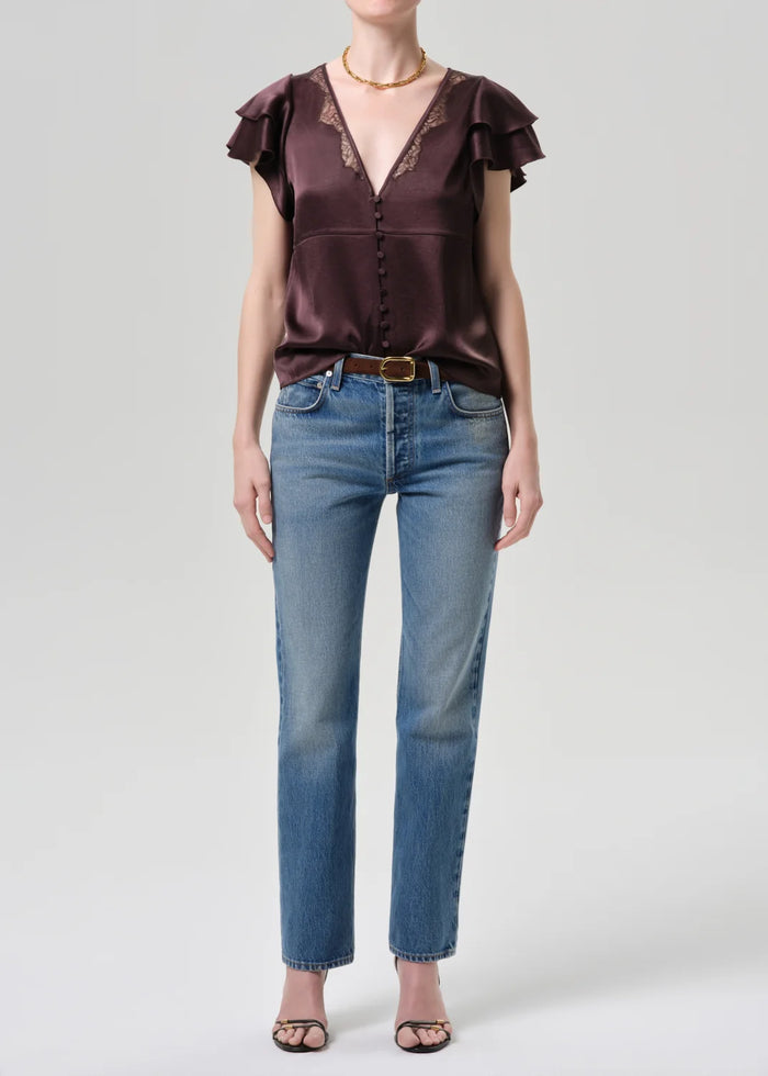 Citizens of Humanity Lola Flutter Lace Sleeve Top In Espresso