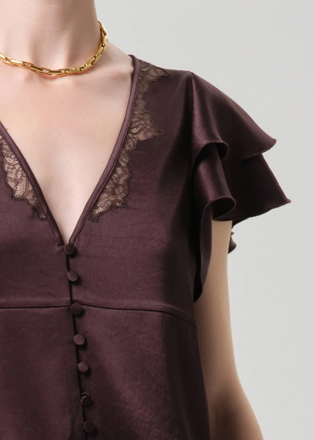 Citizens of Humanity Lola Flutter Lace Sleeve Top In Espresso