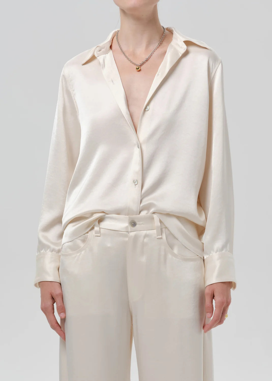 Citizens Of Humanity Tullah Japanese Hammered Satin Shirt In Cream