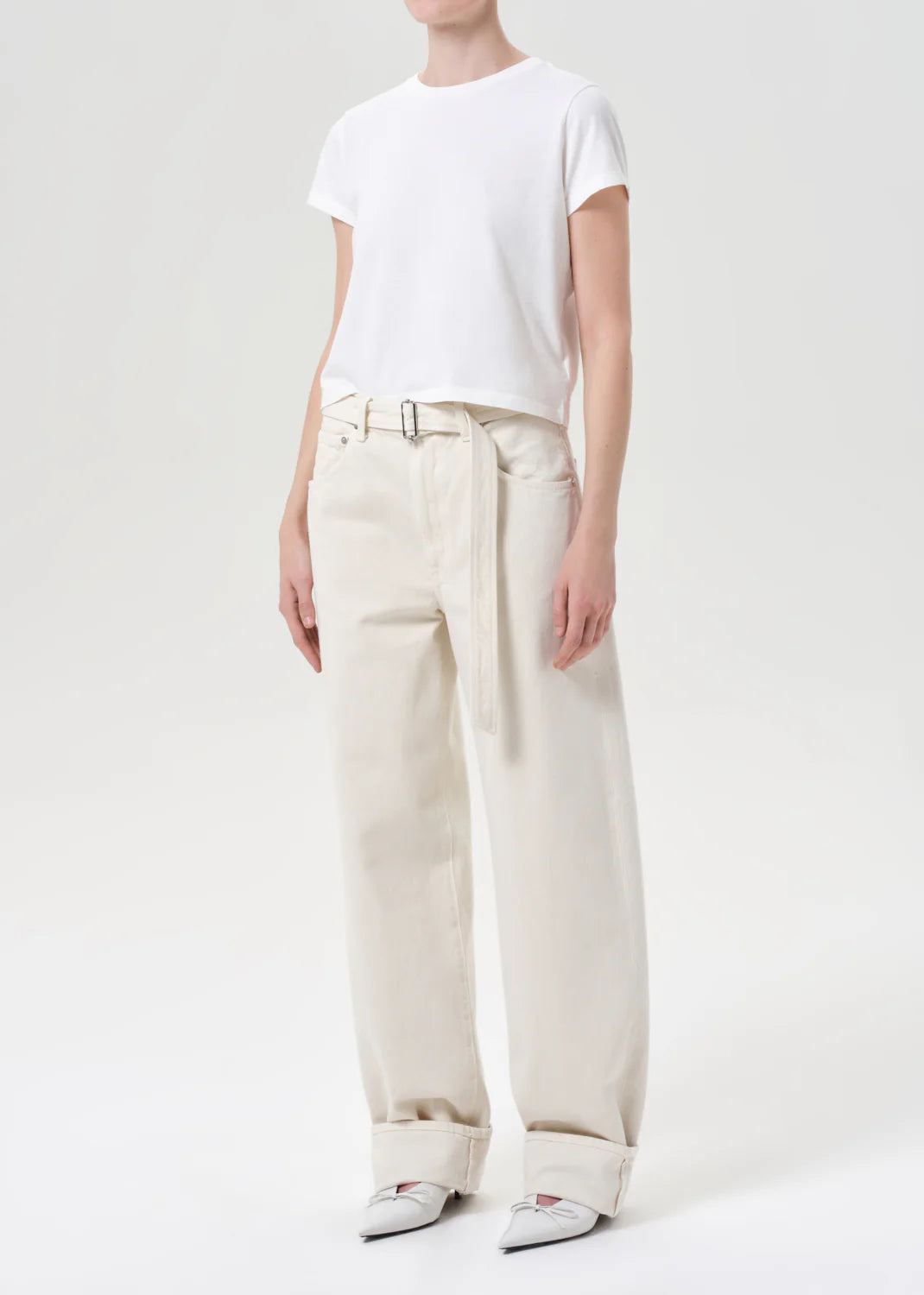 AGOLDE ADINE SHRUNKEN TEE IN WHITE ASH