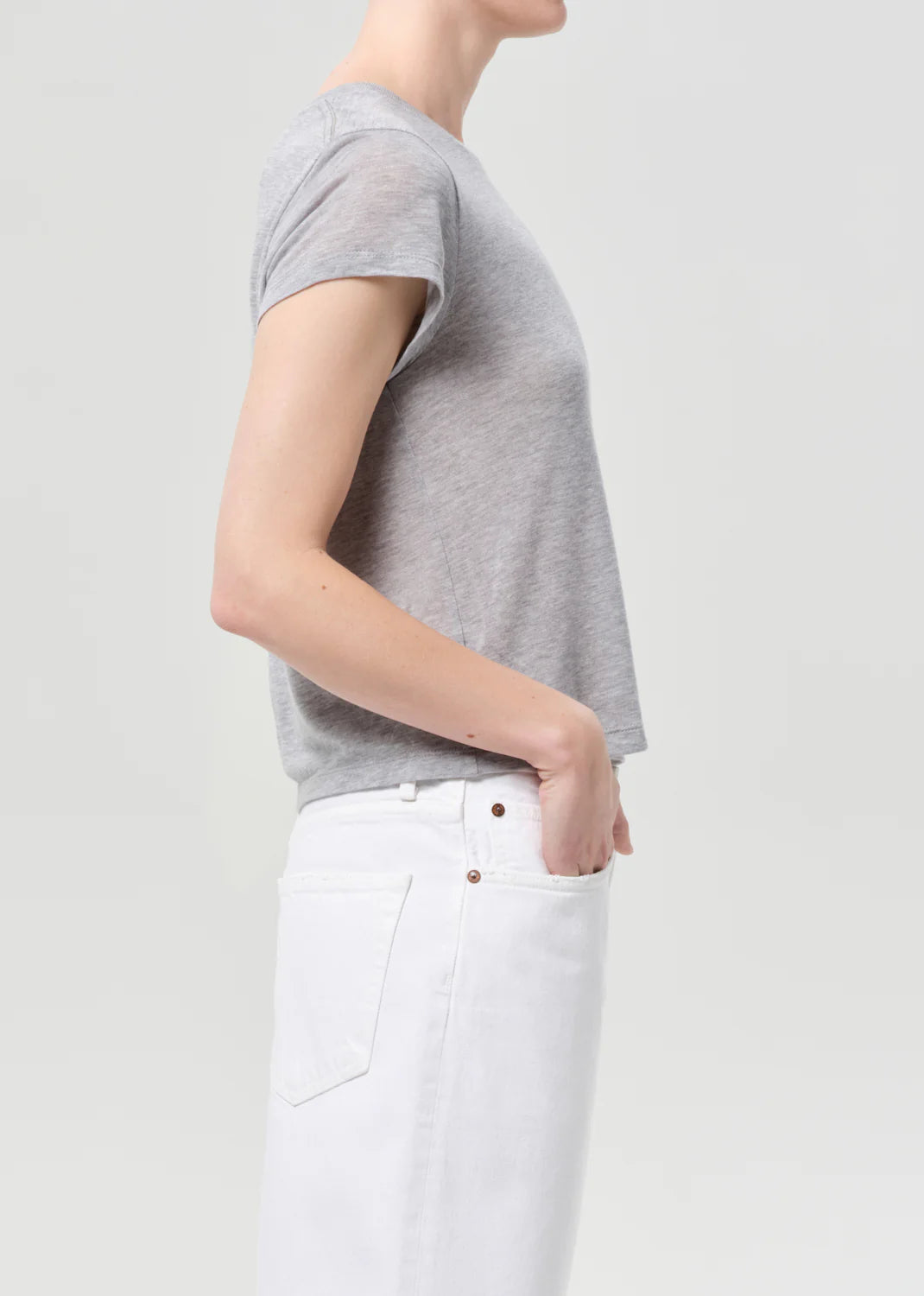 Agolde ADINE SHRUNKEN TEE IN GREY HEATHER