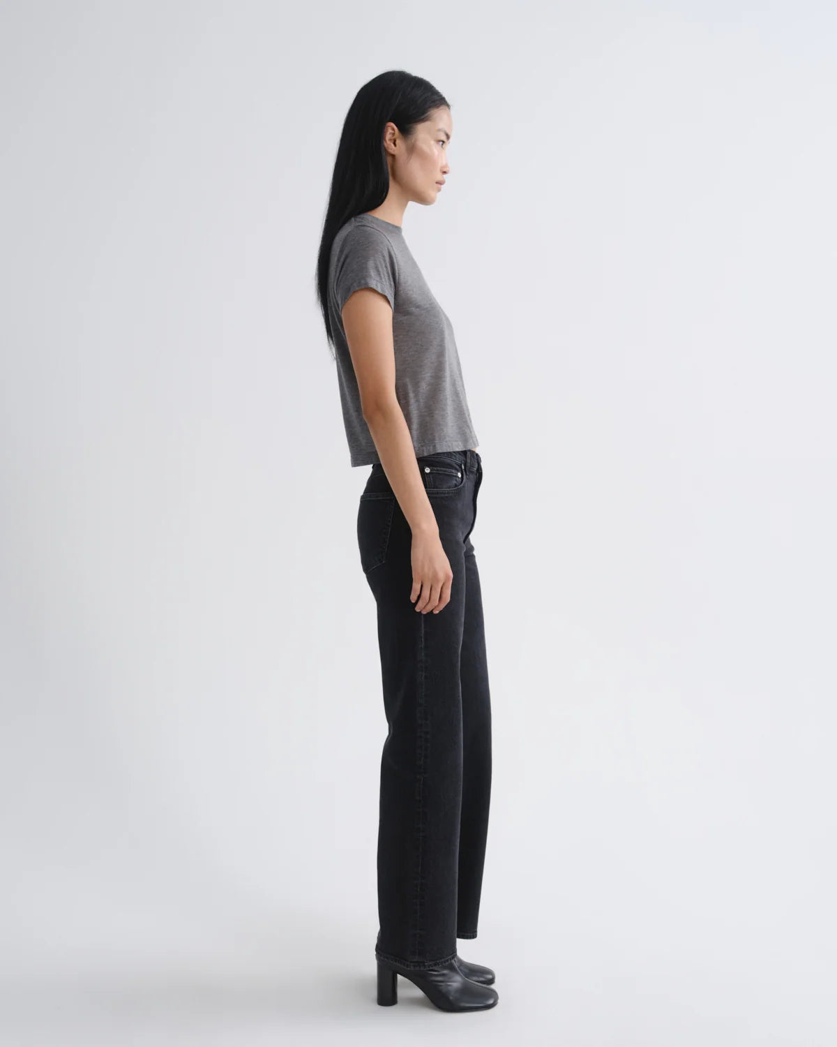 Agolde  ADINE SHRUNKEN TEE (TENCEL JERSEY) Grey Heather