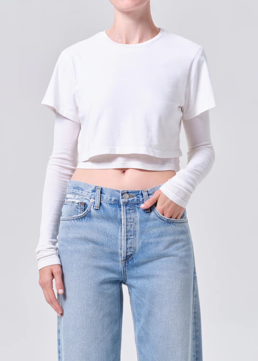 AGOLDE ROMILY TEE IN WHITE ASH