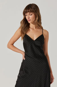 ASTR Bonney Rhinestone Maxi Slip Dress Black