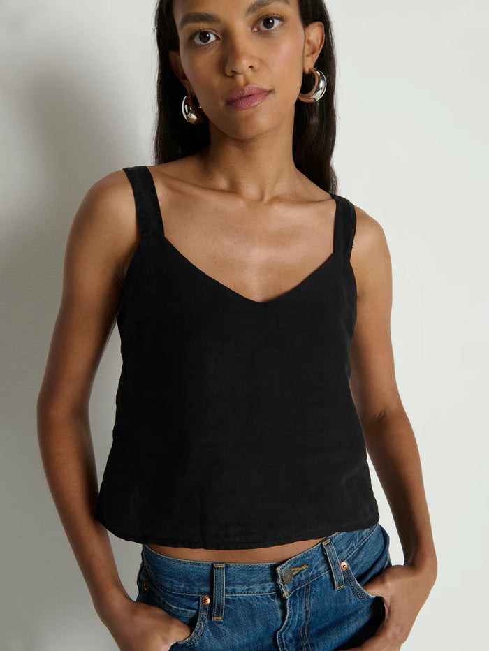 Nation LA Annie V Neck Top in Jet Black
