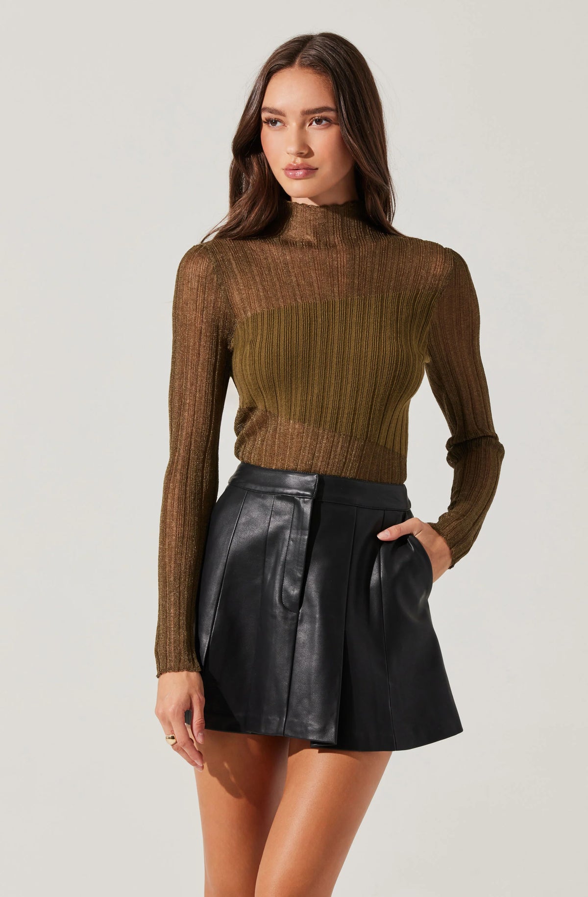 ASTR The Label Mikita Faux Leather Pleated Skirt