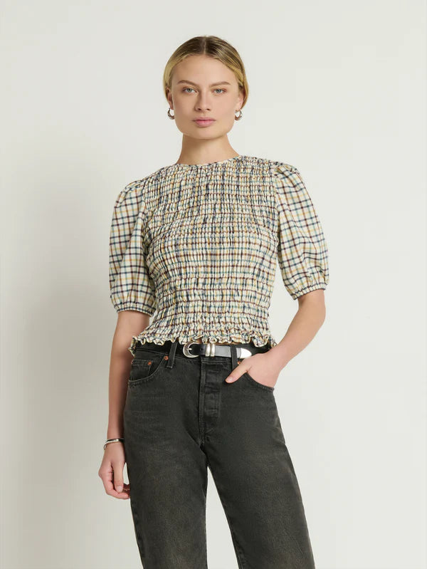 Nation Brinley Smocked Top - Multi Color Plaid
