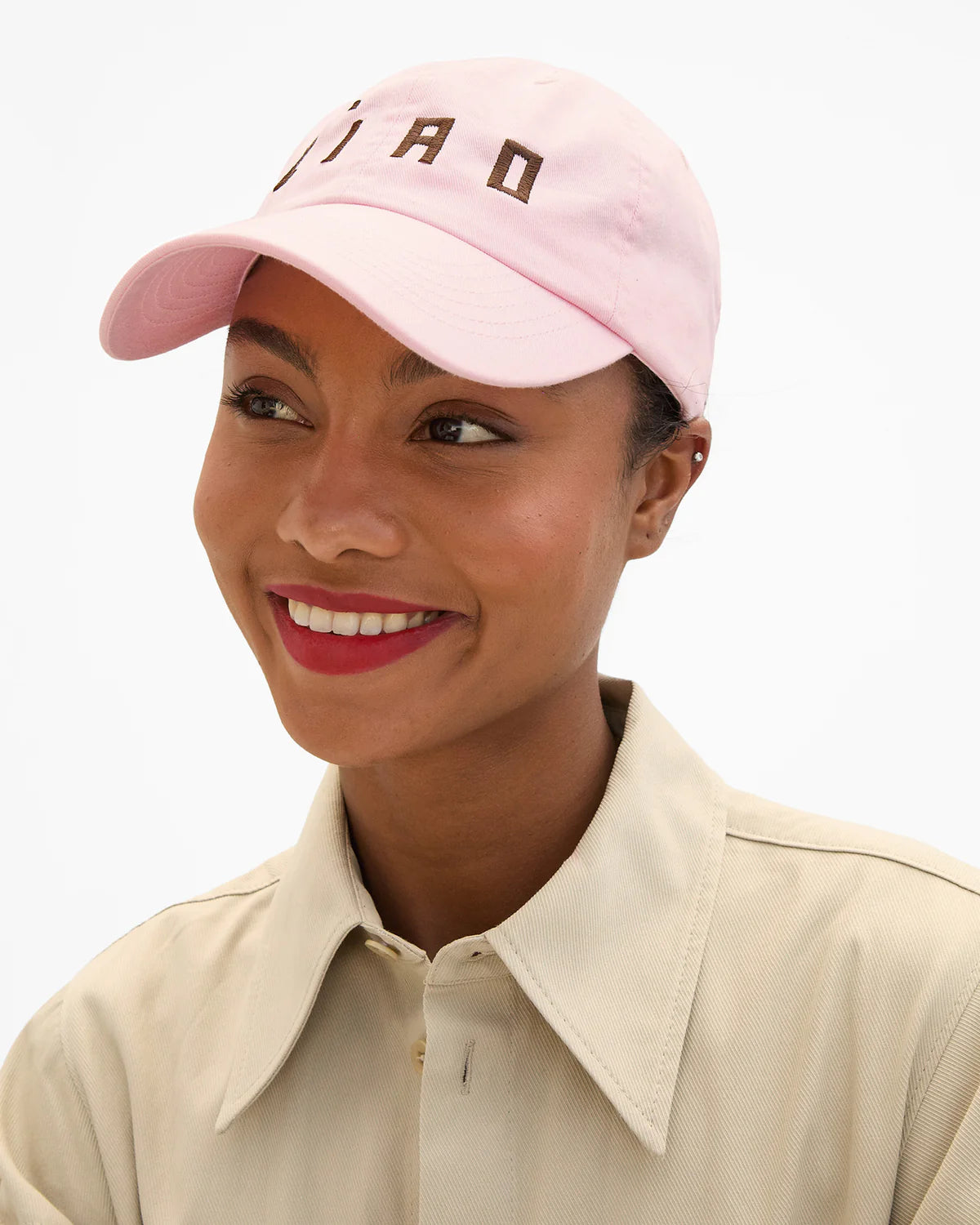 Clare V. Baseball Hat Light Pink w/ Chocolate Embroidered Ciao