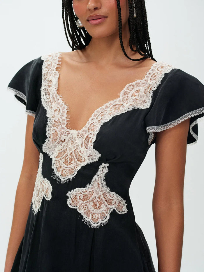 For Love & Lemons Luna Rose Mini Dress Black