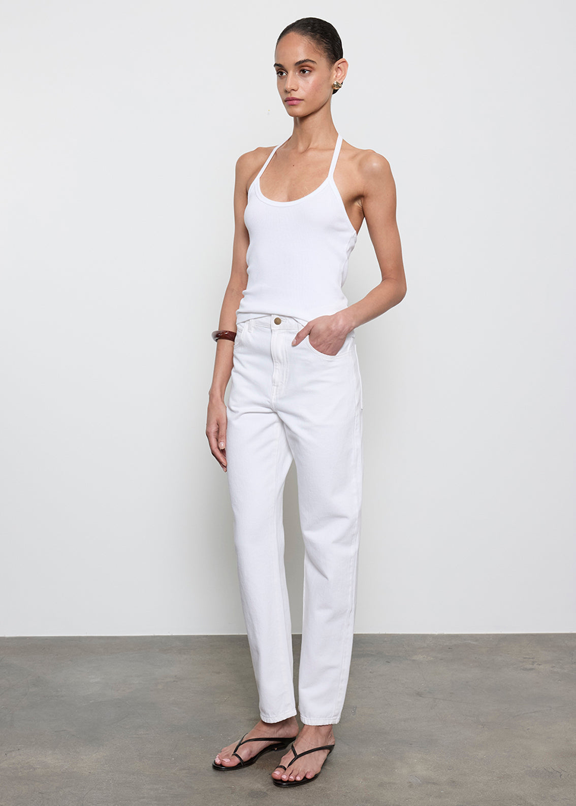 Enza Costa Cotton Rib Halter - White