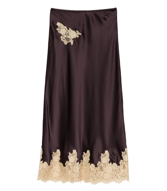 Dôen ELOWEN SKIRT IN EQUESTRIAN BROWN WITH CREAM LACE