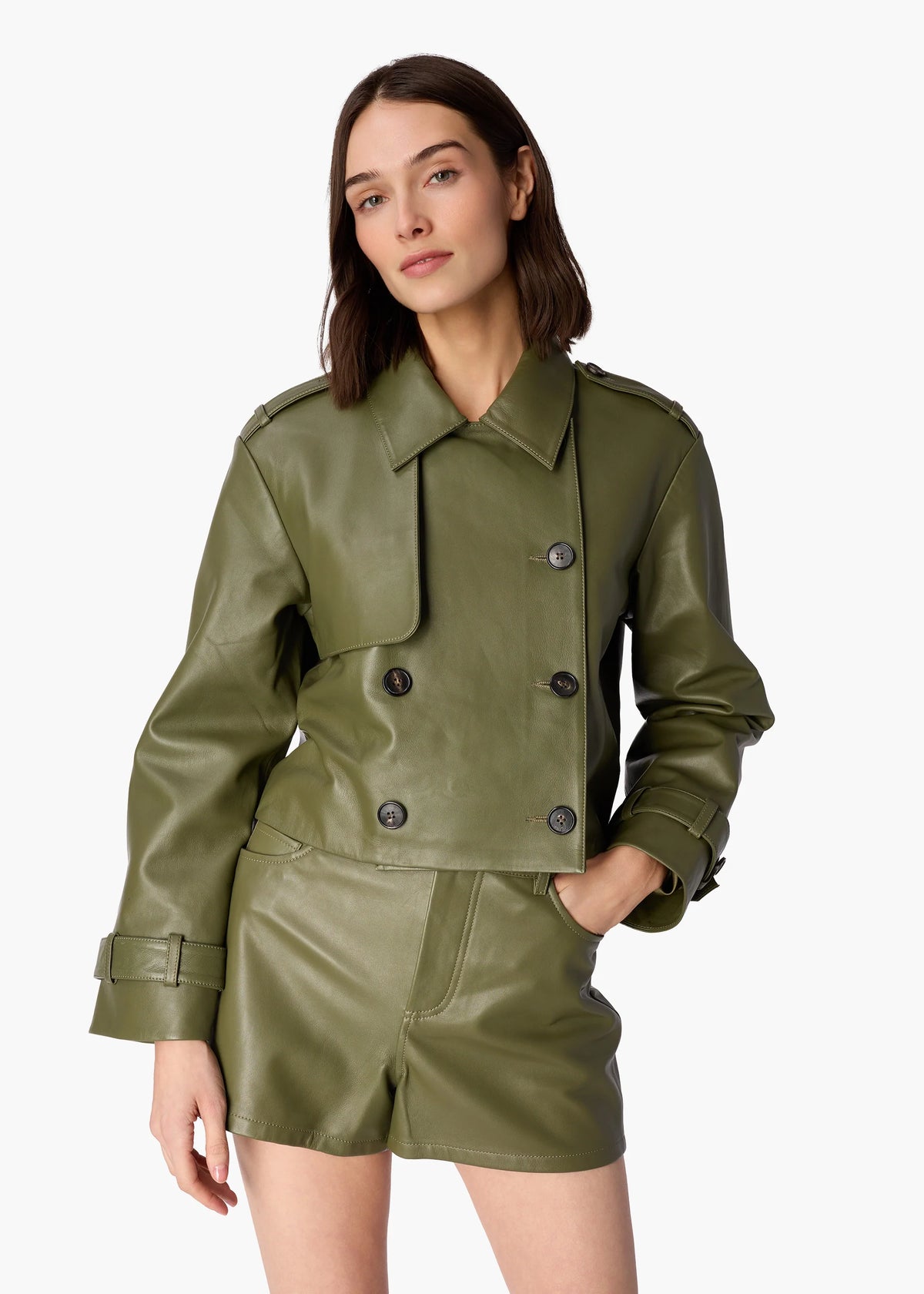 Cami Nyc SASKIA GENUINE LEATHER CROPPED TRENCH CAMOUFLAGE GENUINE LEATHER
