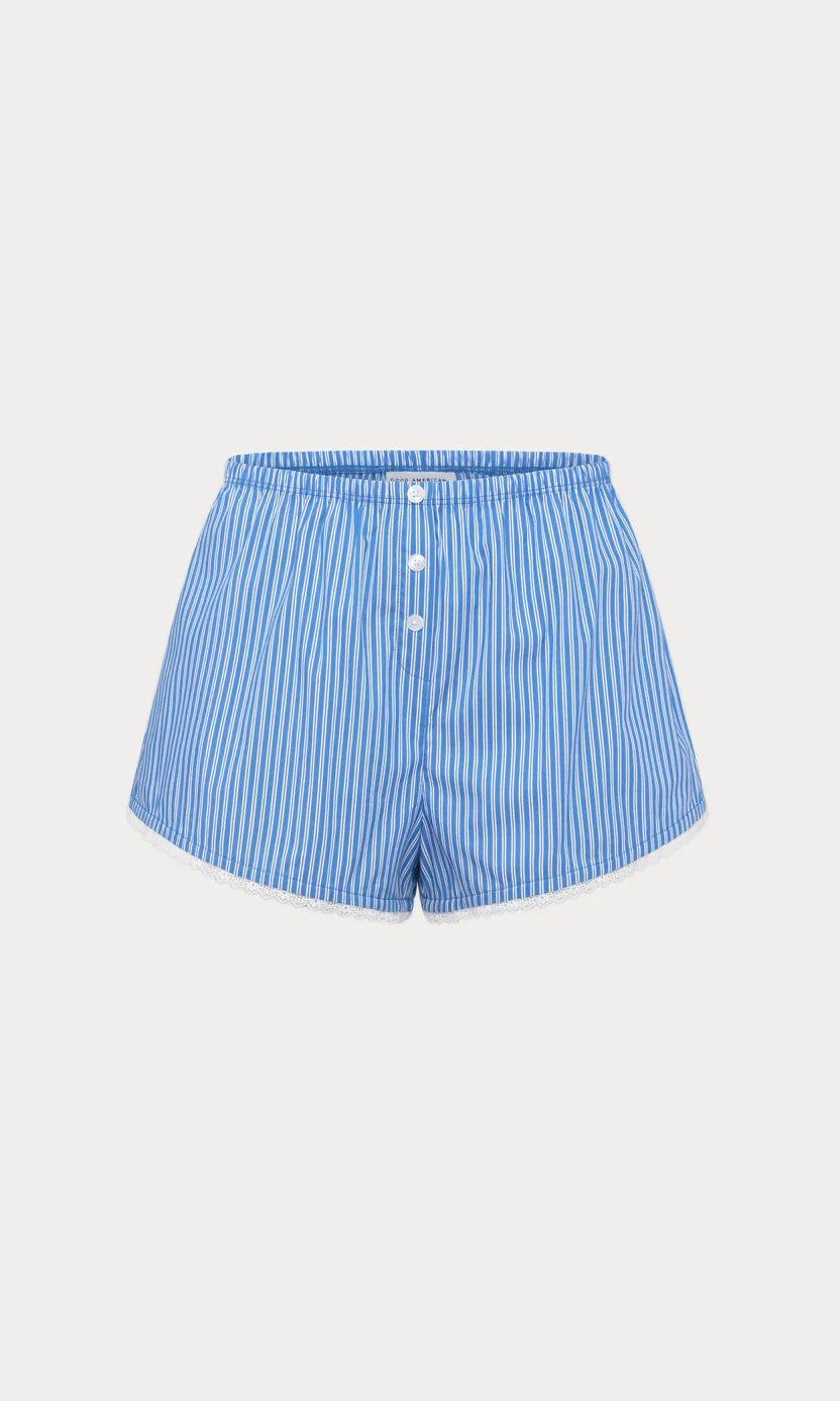 Good American Poplin Pull on Boxer Shorts Blue & white stripe