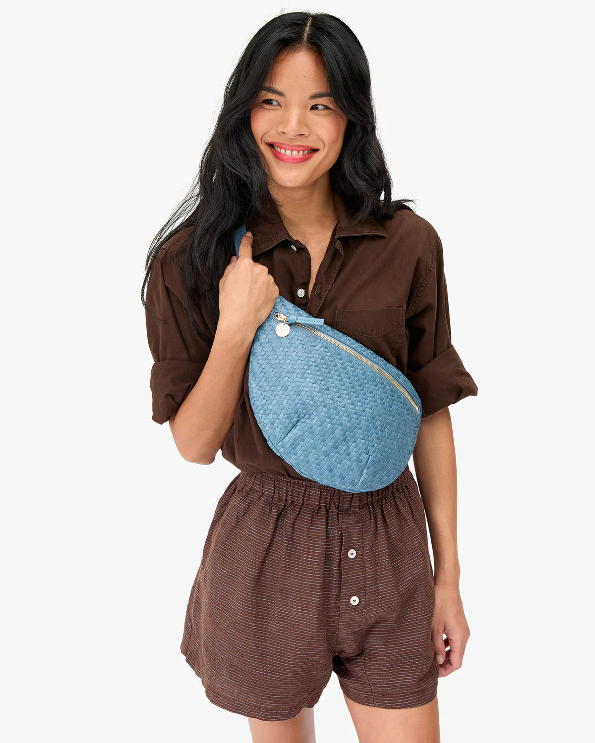 Clare V. Grande Fanny Desert Blue Woven Zig-Zag