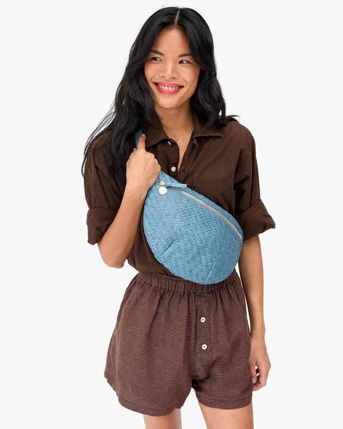 Clare V. Grande Fanny Desert Blue Woven Zig-Zag