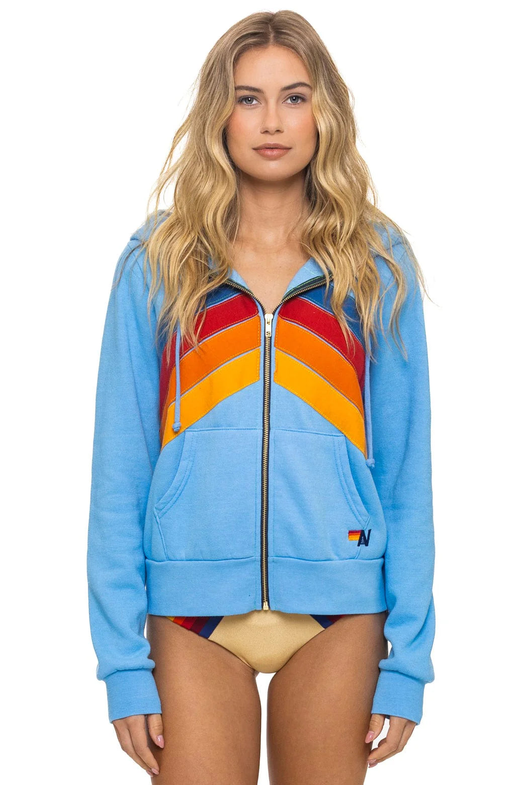 Aviator Nation MOUNTAIN STITCH CHEVRON 4 ZIP HOODIE - SKY