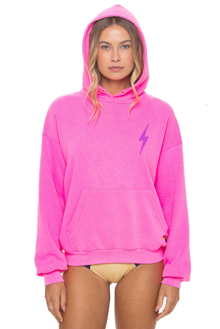 Aviator Nation BOLT STITCH RELAXED PULLOVER HOODIE - NEON PINK // NEON PURPLE