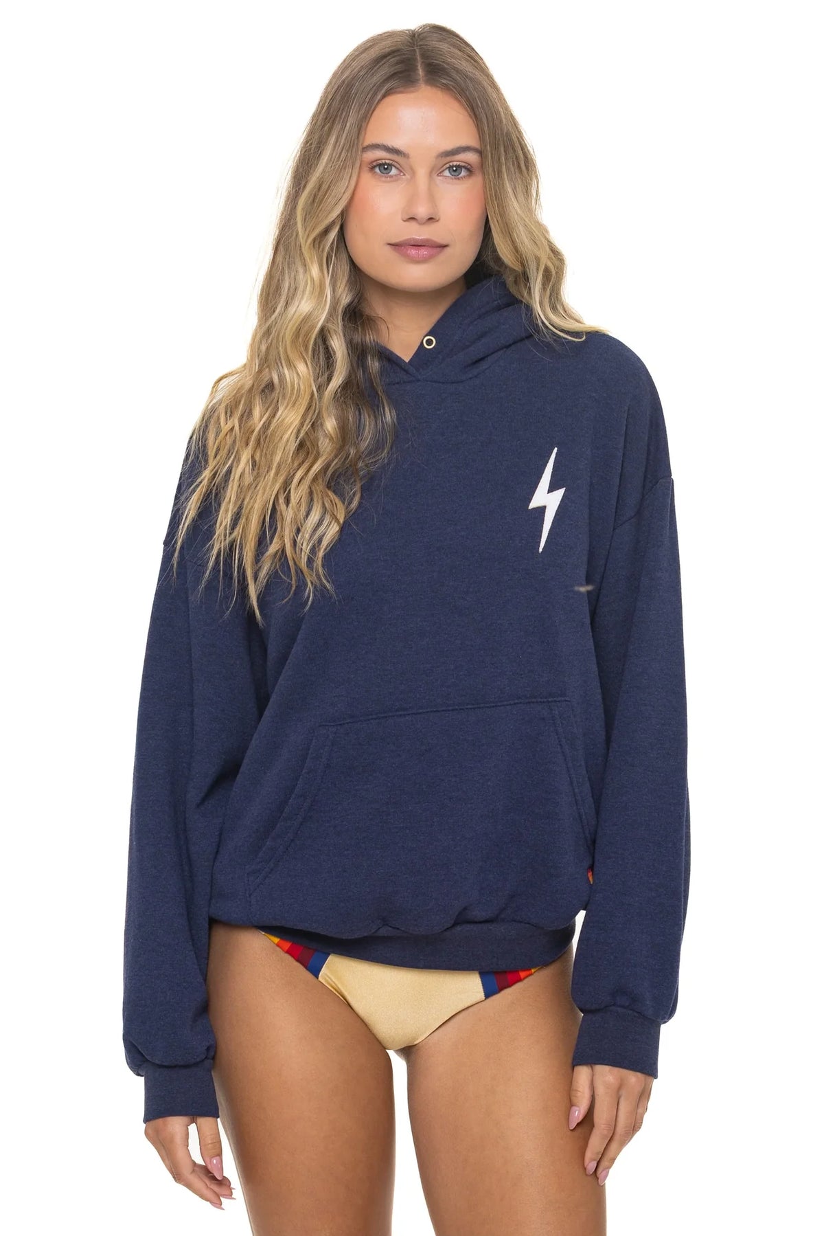 Aviator Nation BOLT STITCH RELAXED PULLOVER HOODIE - NAVY // WHITE