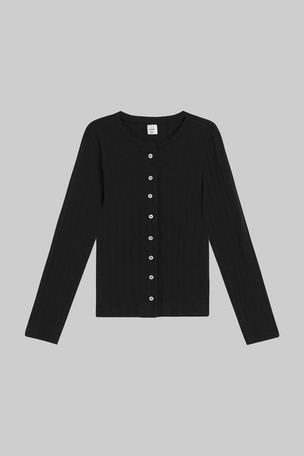 LESET Pointelle Classic Crew Cardigan - Black