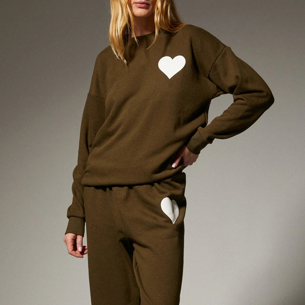 SPRWMN Heart Sweatshirt Olive/White