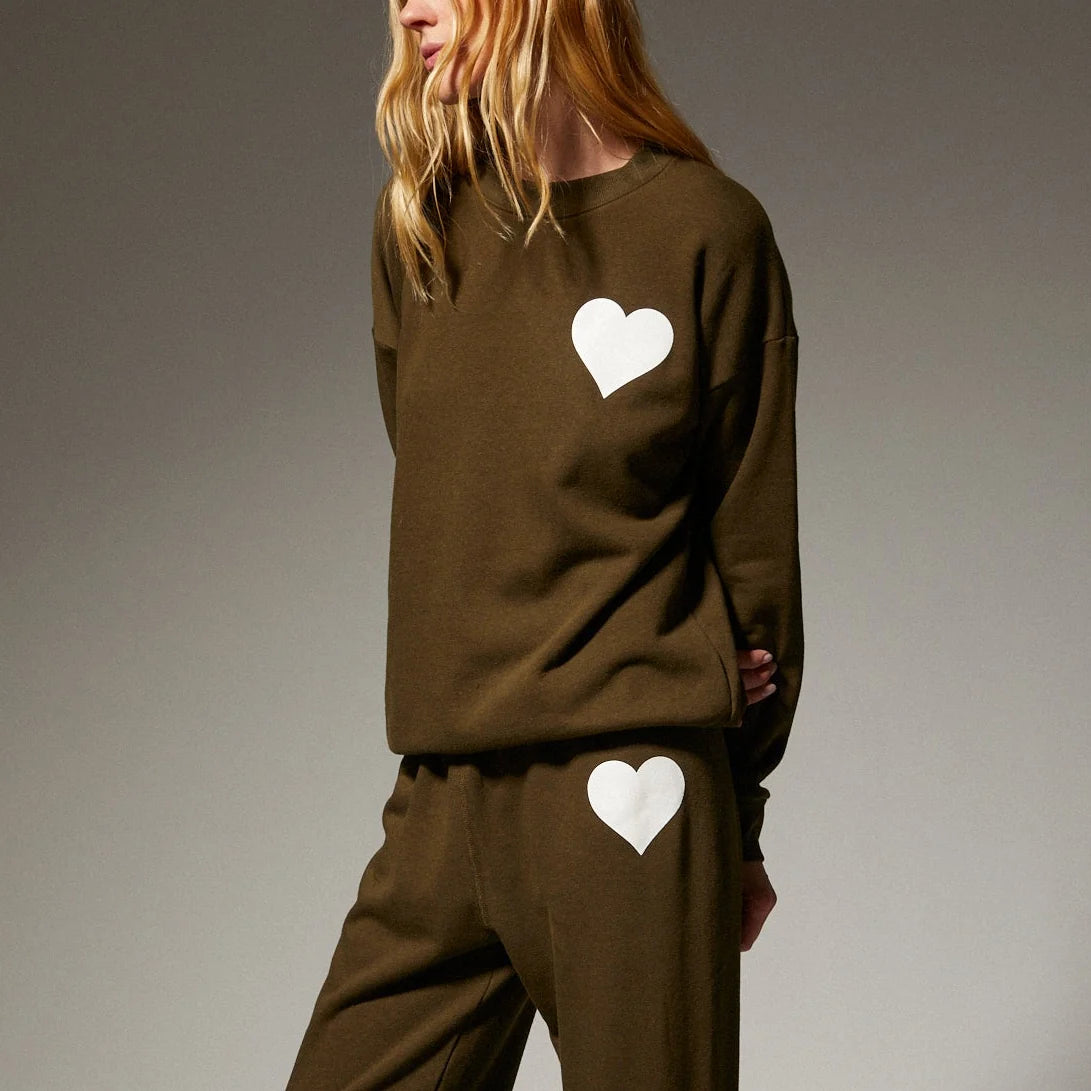 SPRWMN Heart Sweatshirt Olive/White