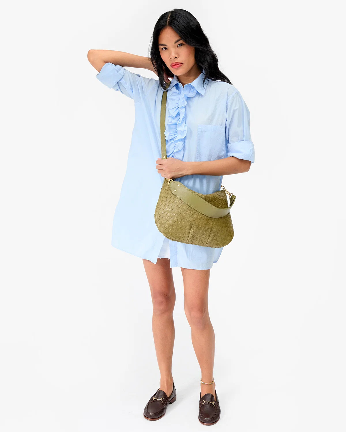 Clare V. Moyen Messenger Olive Diagonal Woven