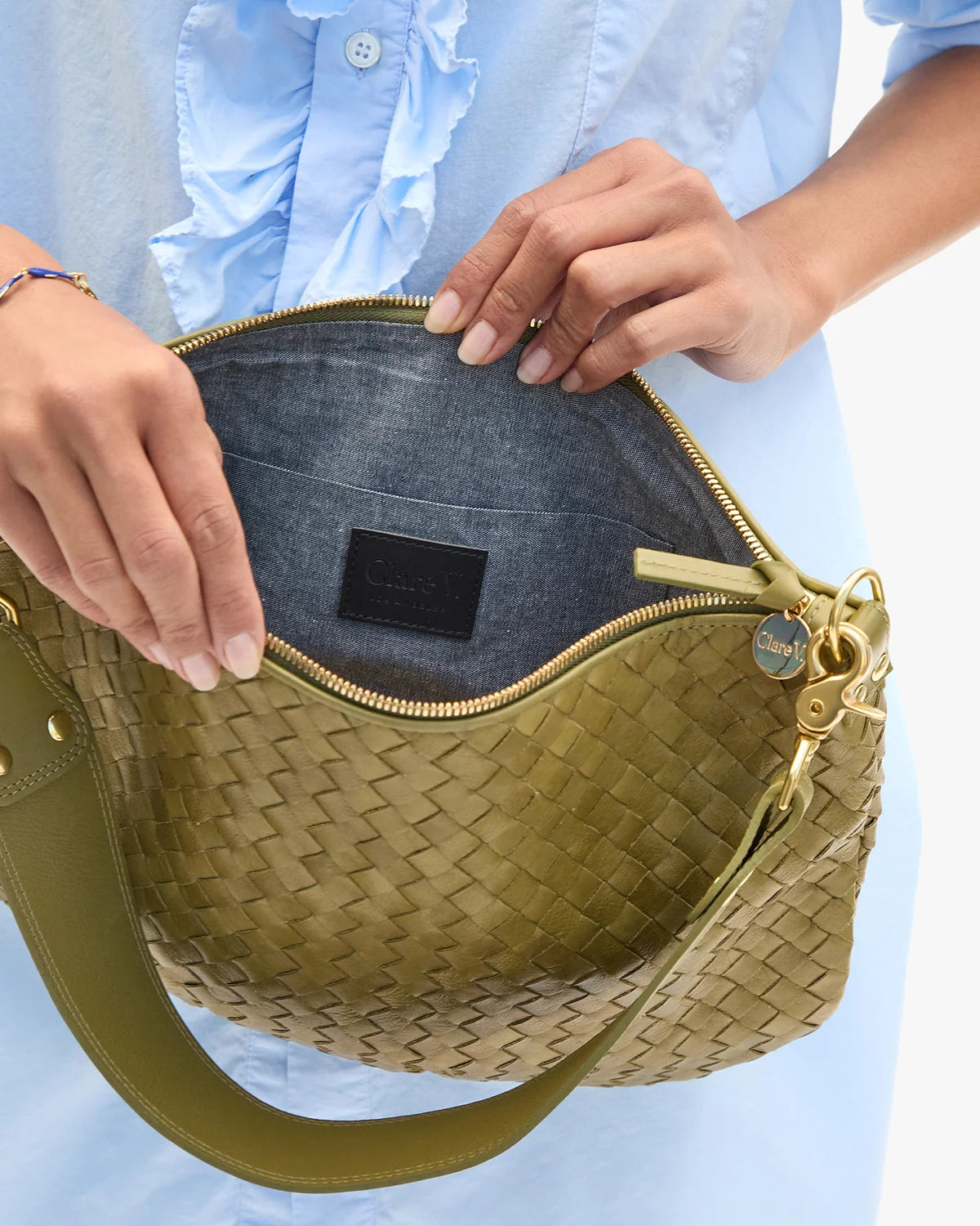 Clare V. Moyen Messenger Olive Diagonal Woven