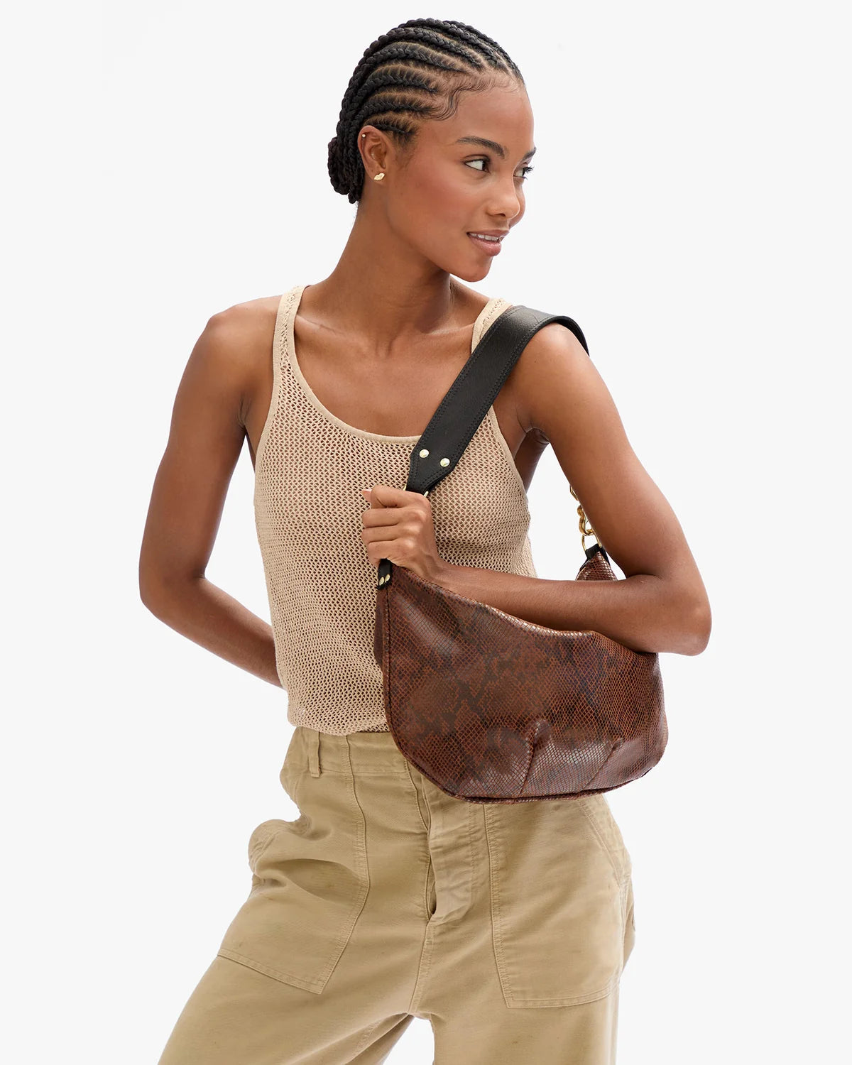Clare V. Moyen Messenger Auburn Embossed Python