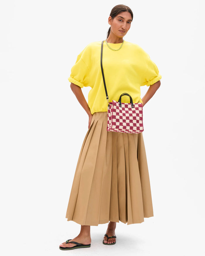 Clare V. Petit Summer Simple Tote Plummy/Cream Mini Crochet Checker