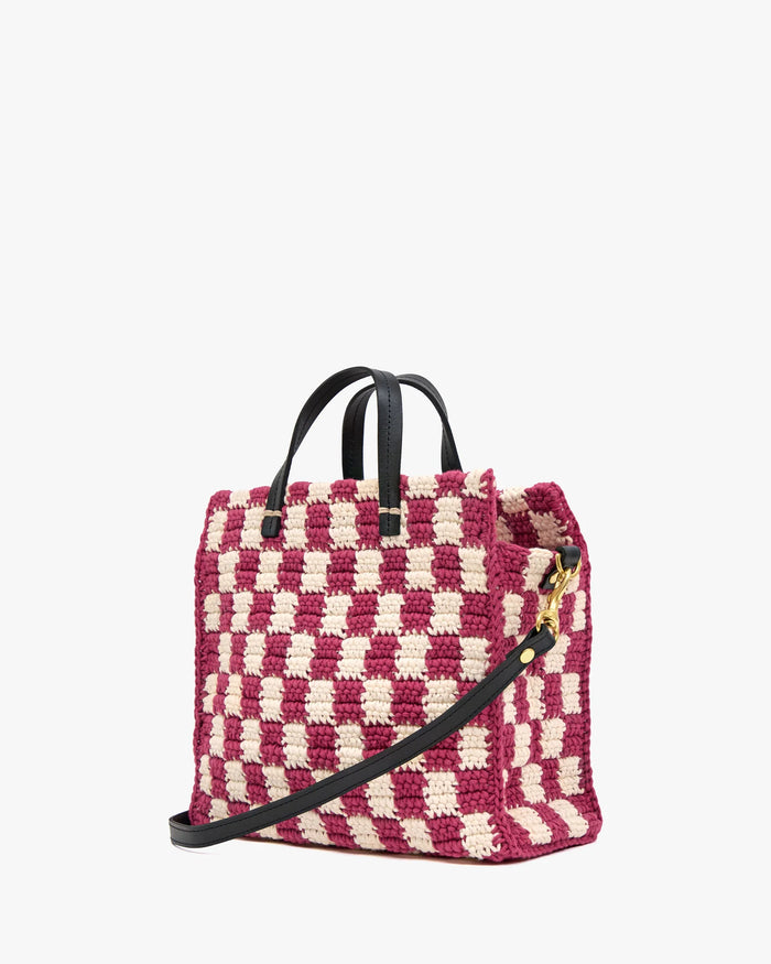 Clare V. Petit Summer Simple Tote Plummy/Cream Mini Crochet Checker