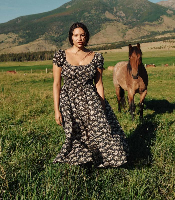 Dôen QUINLEY DRESS IN NOIR ROSIER FLORAL