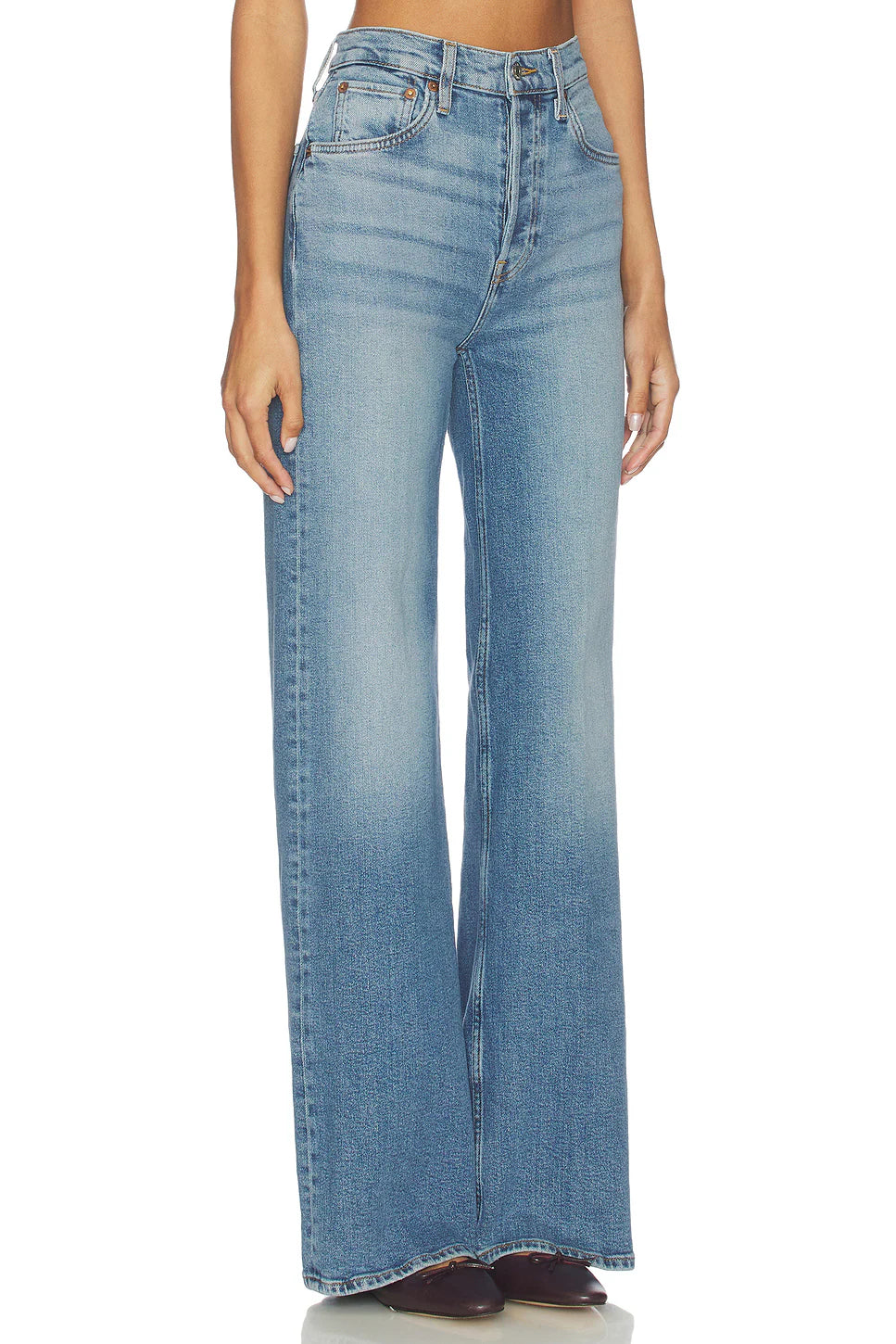 Re/Done High Rise Wide Leg Jeans - Mid 70's Shadow
