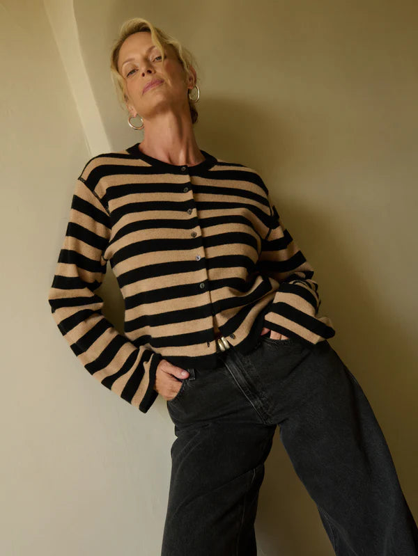 Nation Rosetta Cardigan - Rugby Cocoa stripe