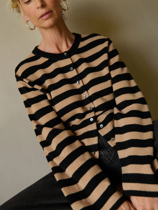 Nation Rosetta Cardigan - Rugby Cocoa stripe