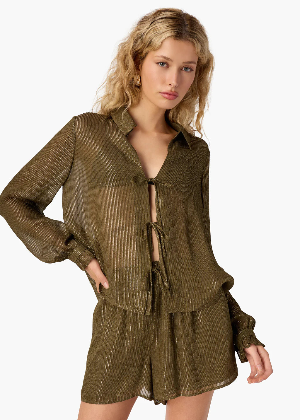 Cami NYC Niecey Metallic Chiffon Blouse Grove