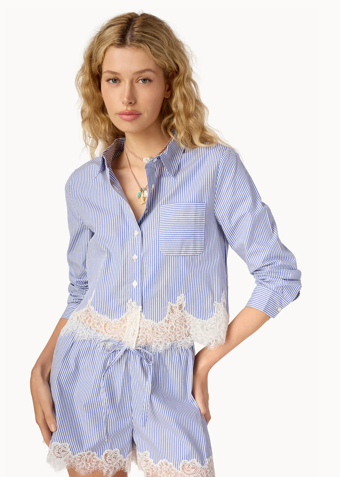 Cami NYC Luisa Cropped Button Down Blue Stripe Cotton Poplin