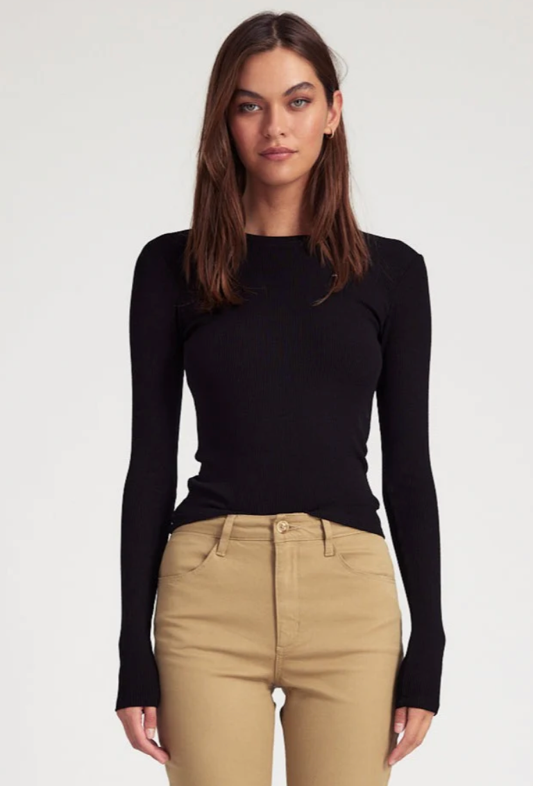 SPRWMN  RIB LONG SLEEVE BABY TEE Black or white