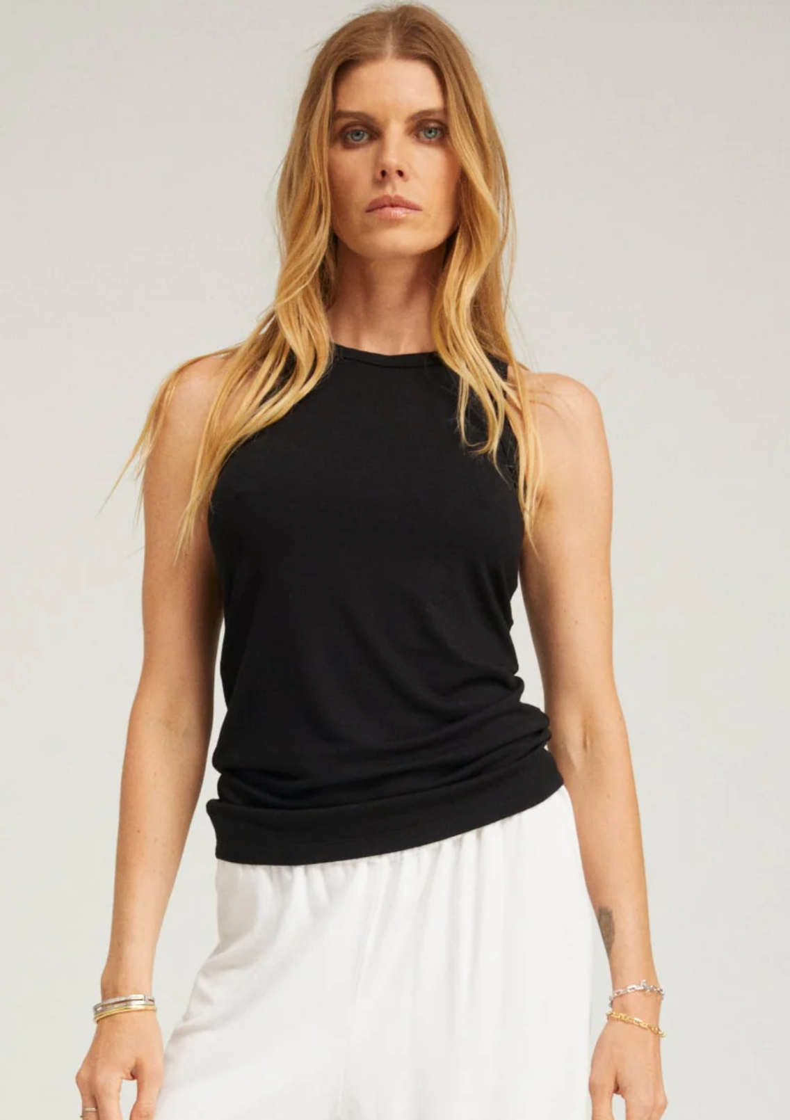 SPRWMN Light French Terry Front Racer Tank Black