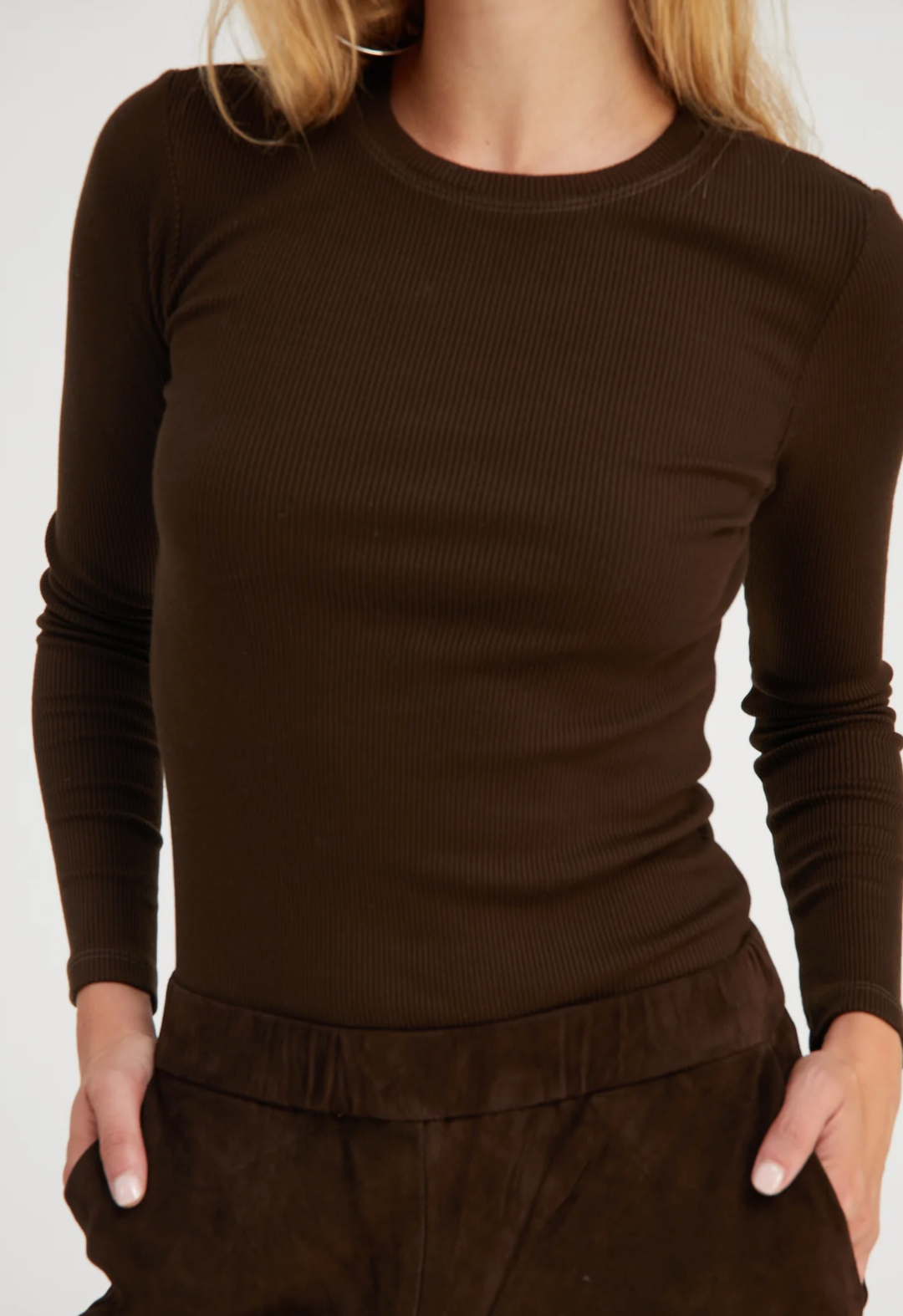 SPRWMN Rib Long Sleeve Baby Tee Americano