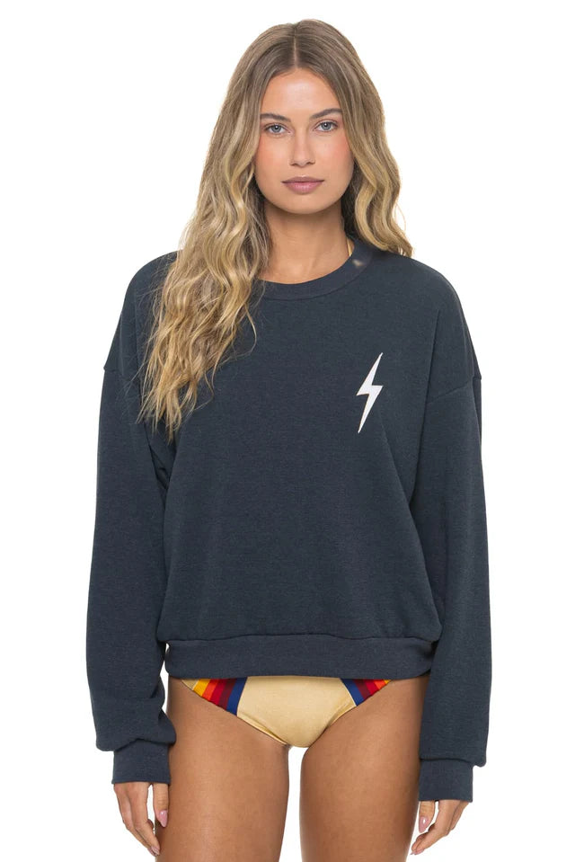 AVIATOR NATION BOLT STITCH RELAXED CREW SWEATSHIRT - CHARCOAL