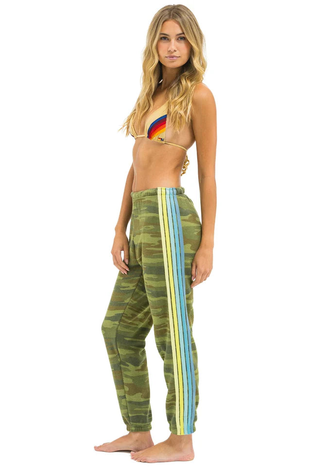 AVIATOR NATION 5 STRIPE SWEATPANTS - CAMO // LIME AQUA