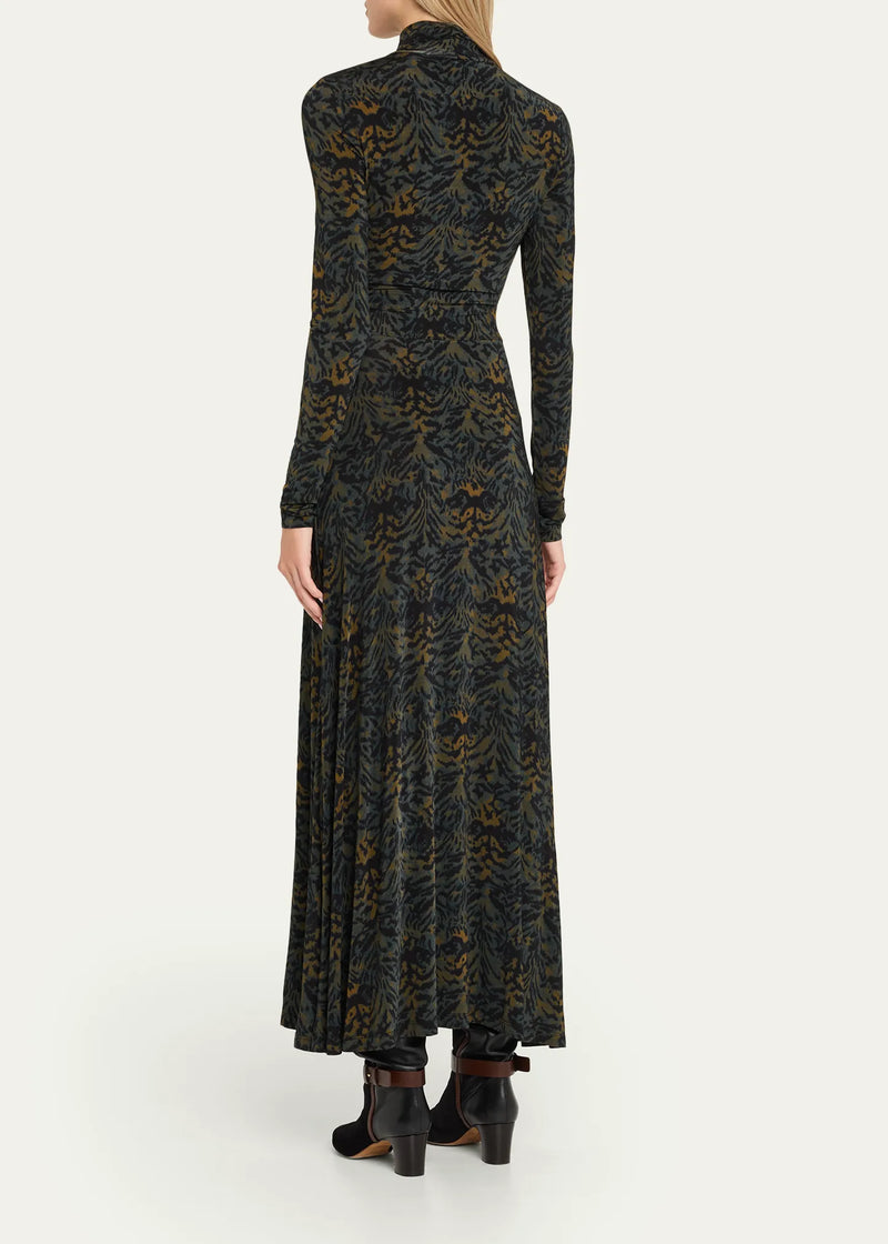 ULLA JOHNSON Koa Ruched Jersey Turtleneck Maxi Dress - Desert Jasper